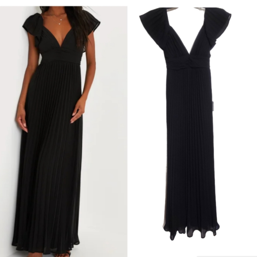 🎥NWT Lulu's Black Pleated Maxi Dress Small